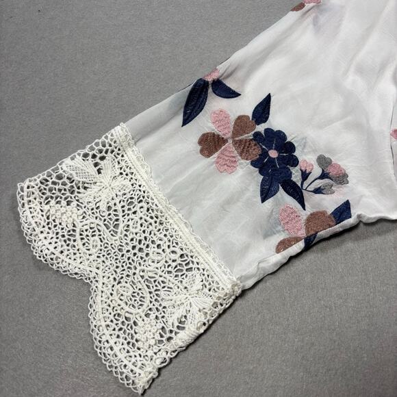 Johnny Was Boho White Dahlia Georgette Blouse Lace Embroidery 3X - Picture 4 of 11